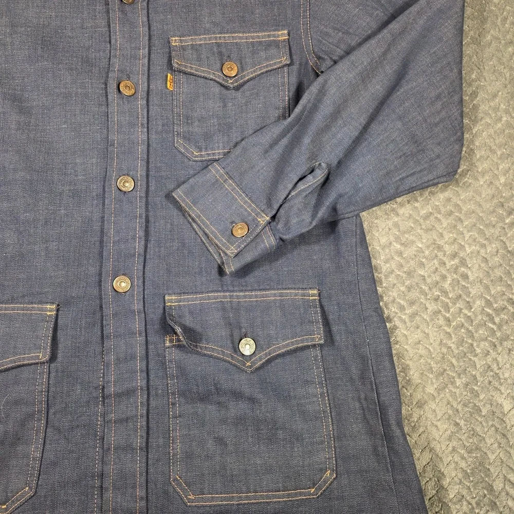 Vintage Levi's Denim Jean Chore Jacket Men's Medium Button Up Orange Tab Pockets - Picture 5 of 16